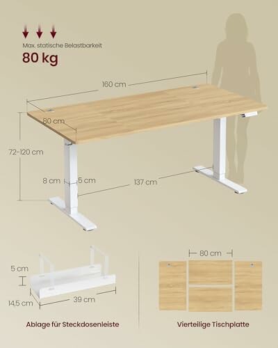 Höhenverstellbarer Schreibtisch mit Belastbarkeit und Maßen