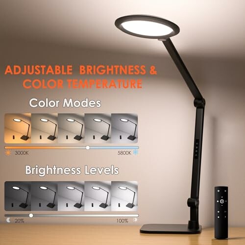 Schreibtischlampe mit einstellbarer Helligkeit und Farbtemperatur.