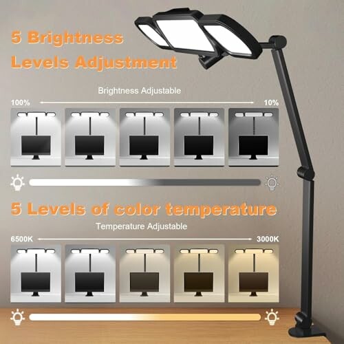 Verstellbare Schreibtischlampe mit Helligkeits- und Farbtemperatureinstellungen.