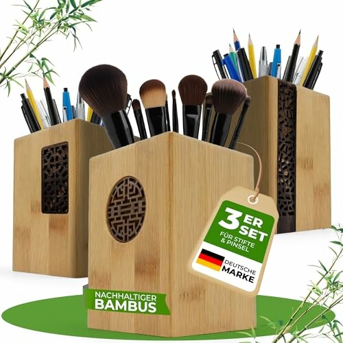 3er Set Stiftehalter aus Bambus