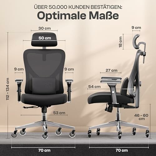 Ergonomischer Bürostuhl mit Maßangaben