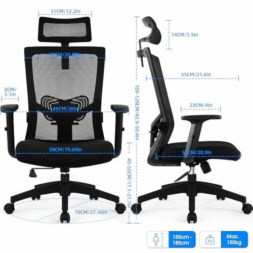 Ergonomischer Bürostuhl mit Abmessungen