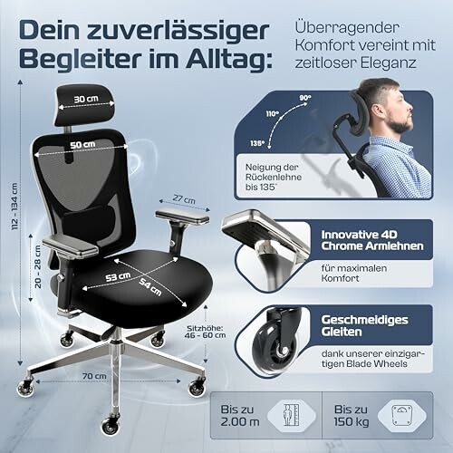 Ergonomischer Bürostuhl mit verstellbaren Funktionen.