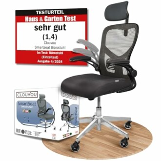Ergonomischer Bürostuhl mit Kopfstütze und Auszeichnung.
