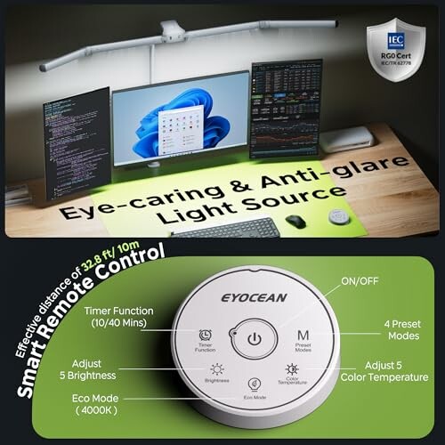 Schreibtischlampe mit Fernbedienung und Augenschutz