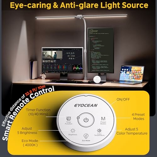 Schreibtischlampe mit Fernbedienung und blendfreiem Licht