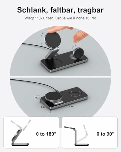 Faltbarer Handy-Ladeständer mit verstellbaren Winkeln.
