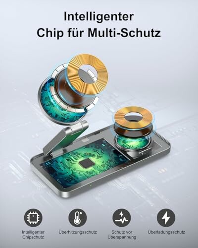 Intelligenter Chip für Multi-Schutz mit Smartphone und Symbolen.