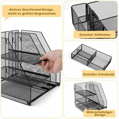 Metall Schreibtisch Organizer mit Schubladen und Stifthalter.