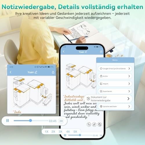 Illustration einer Notiz-App mit Sprachaufnahmefunktion.