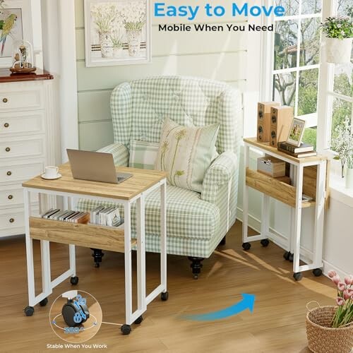 Kleiner Rolltisch und Beistelltisch in gemütlichem Raum