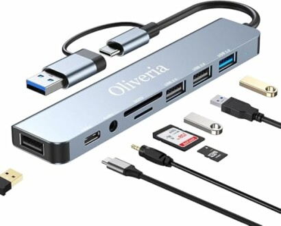 USB-C-Hub mit mehreren Anschlüssen und Kabeln