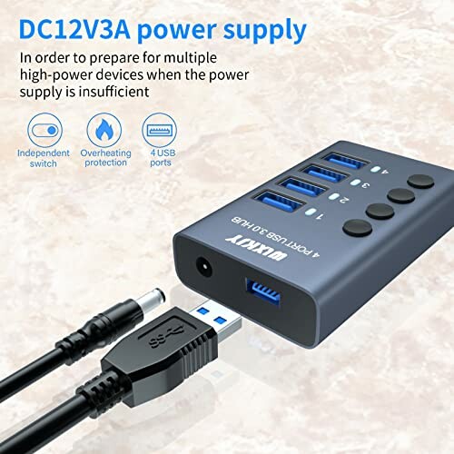 USB-Hub mit vier Anschlüssen und Netzschalter