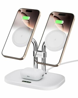 Zwei Smartphones auf einer drahtlosen Ladestation